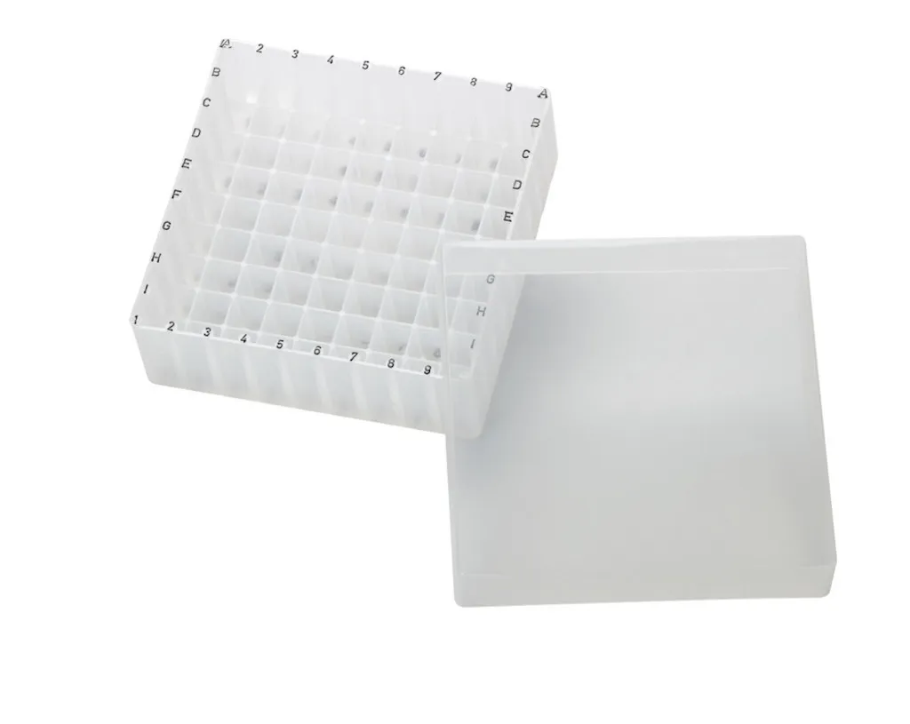 Boîte de rangement en PP transparente pour 81 microtubes 1,5-2 mL