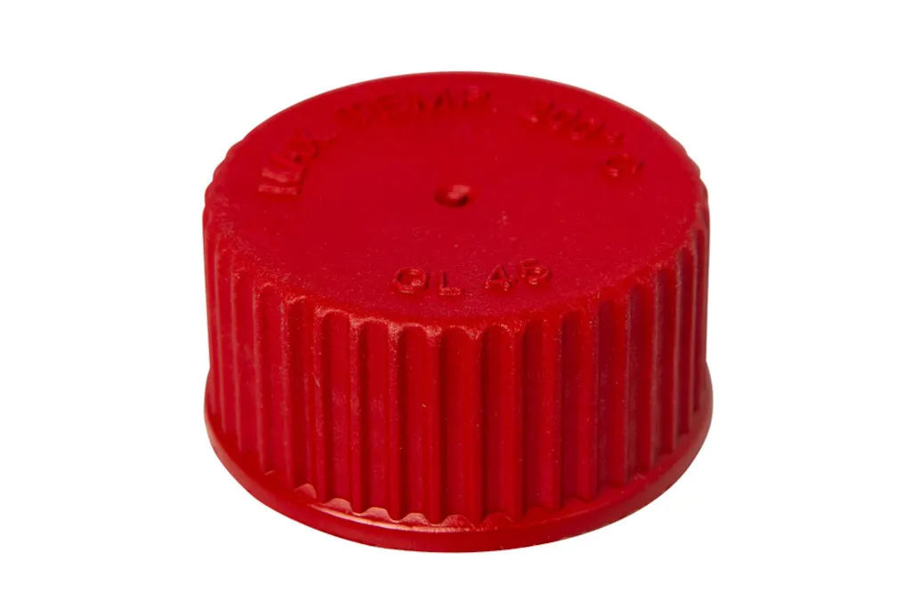 Bouchon à vis GL 45 en PBT rouge, avec joint silicone/PTFE
