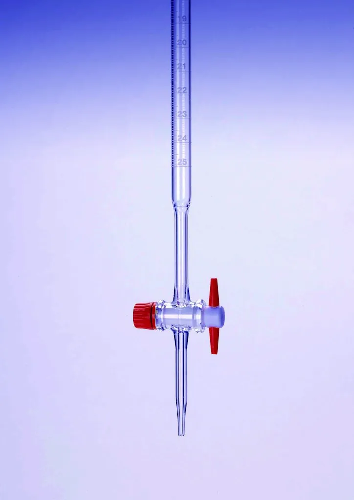 Burette Pyrex en verre, classe B, clé PTFE, 10 mL en 0,05 mL