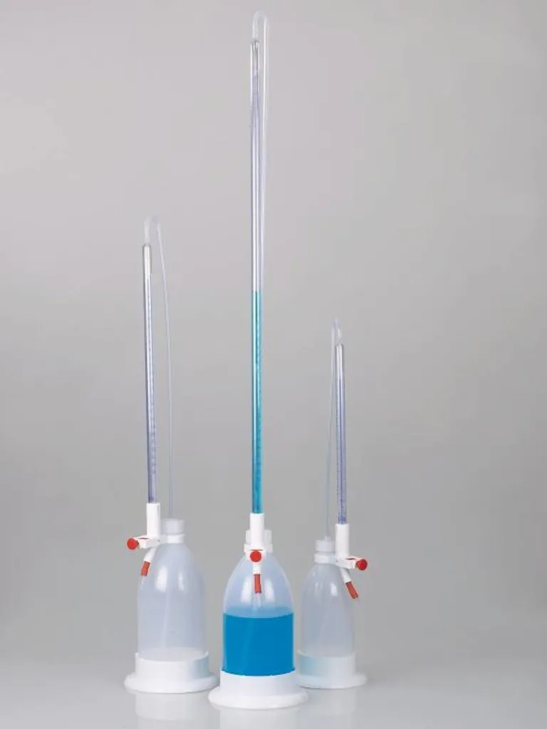 Burette de Schilling avec gaine anti-éclat, 25 mL en 0,1 mL, réservoir 1 L