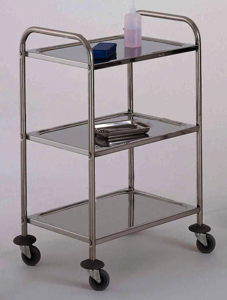Chariot inox 750 x 500 mm, 3 plateaux et roulettes