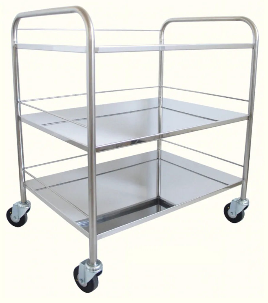 Chariot inox 800 x 580 mm, 3 plateaux, monté