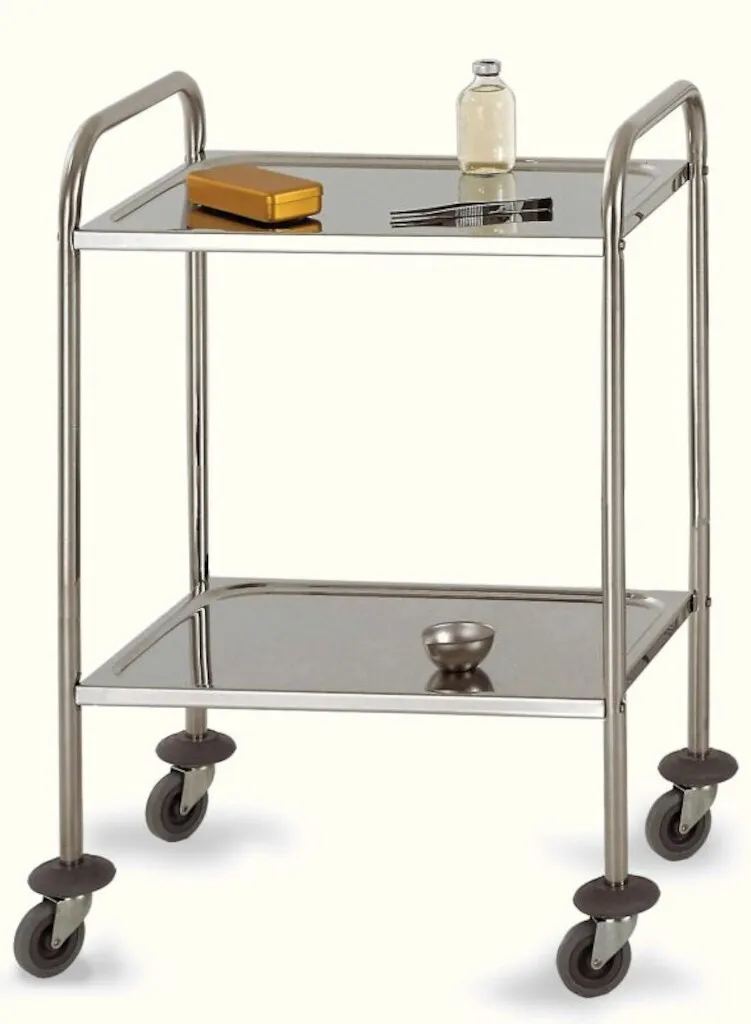 Chariot inox 600 x 400 mm, 2 plateaux, hauteur totale 800 mm