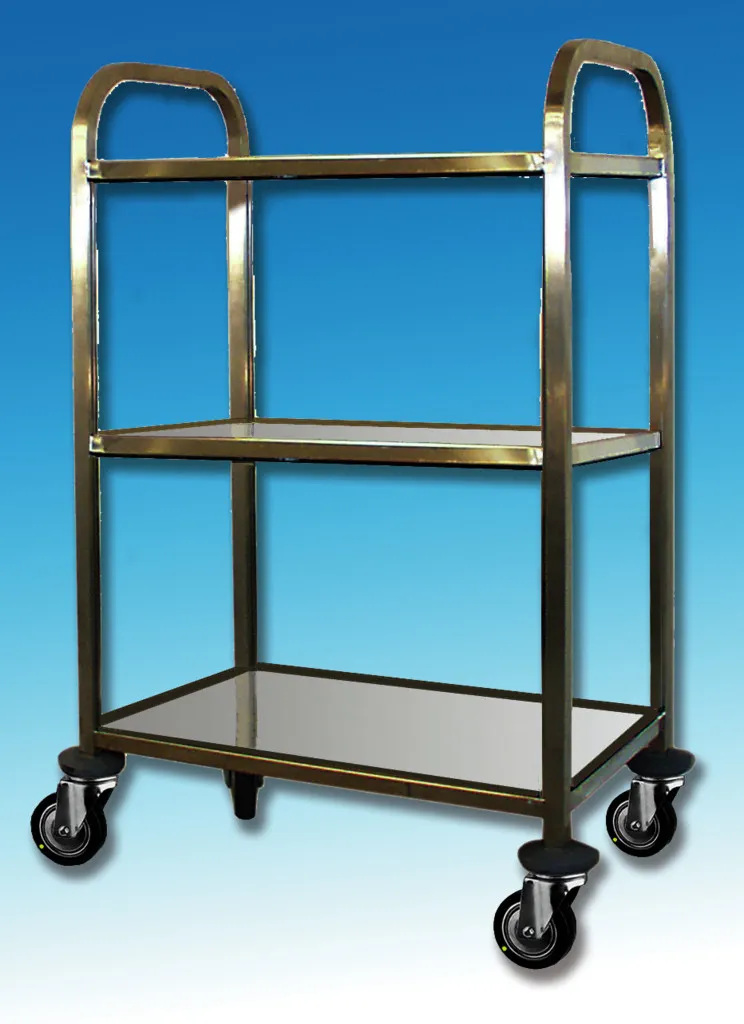 Chariot inox 690 x 445 mm, 3 plateaux, H. 845 mm, avec roulettes