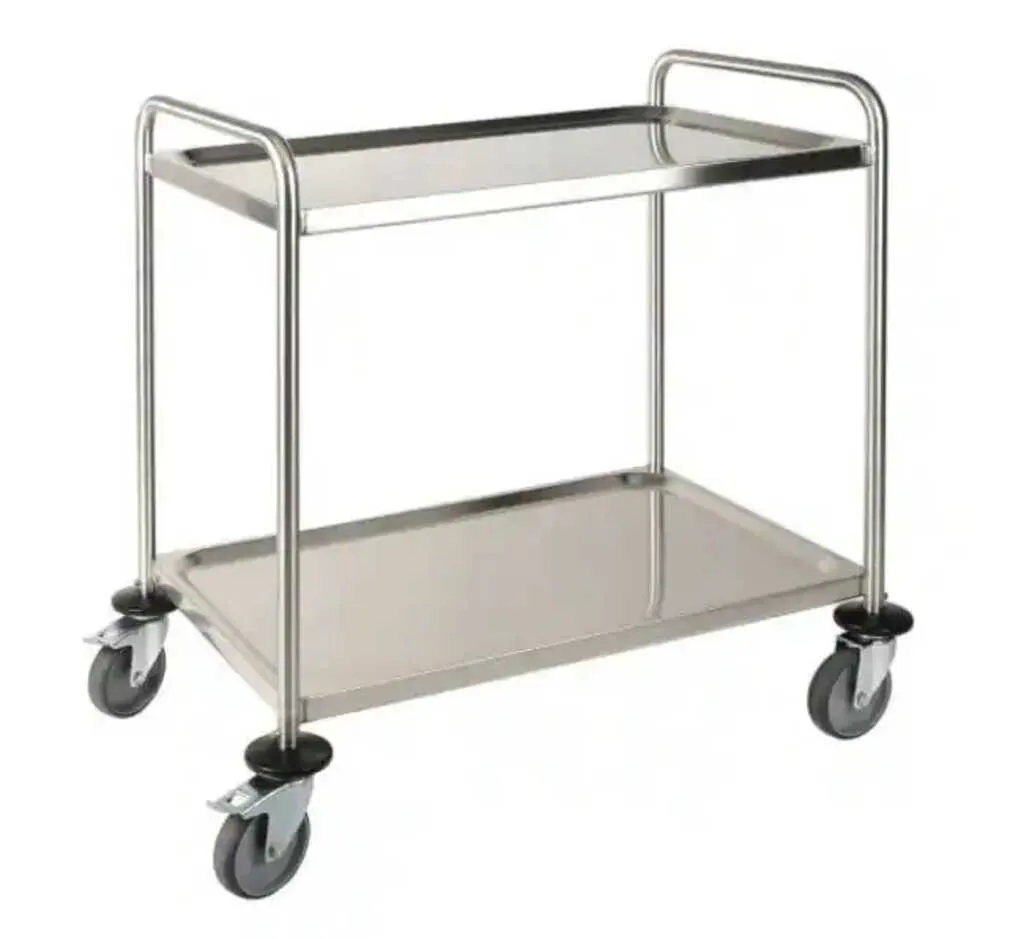 Chariot inox 900 x 600 x 940 mm, 2 plateaux et roulettes