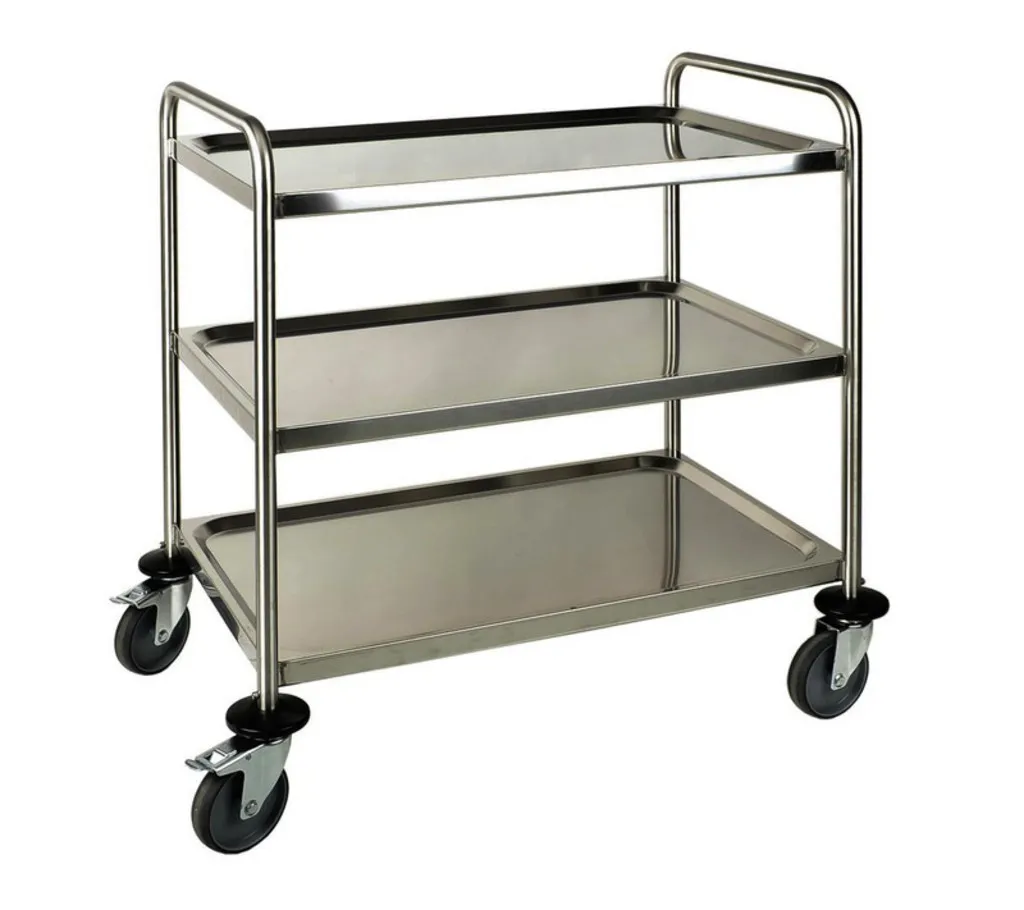 Chariot de laboratoire inox, 3 plateaux, 900 x 600 x 940 mm