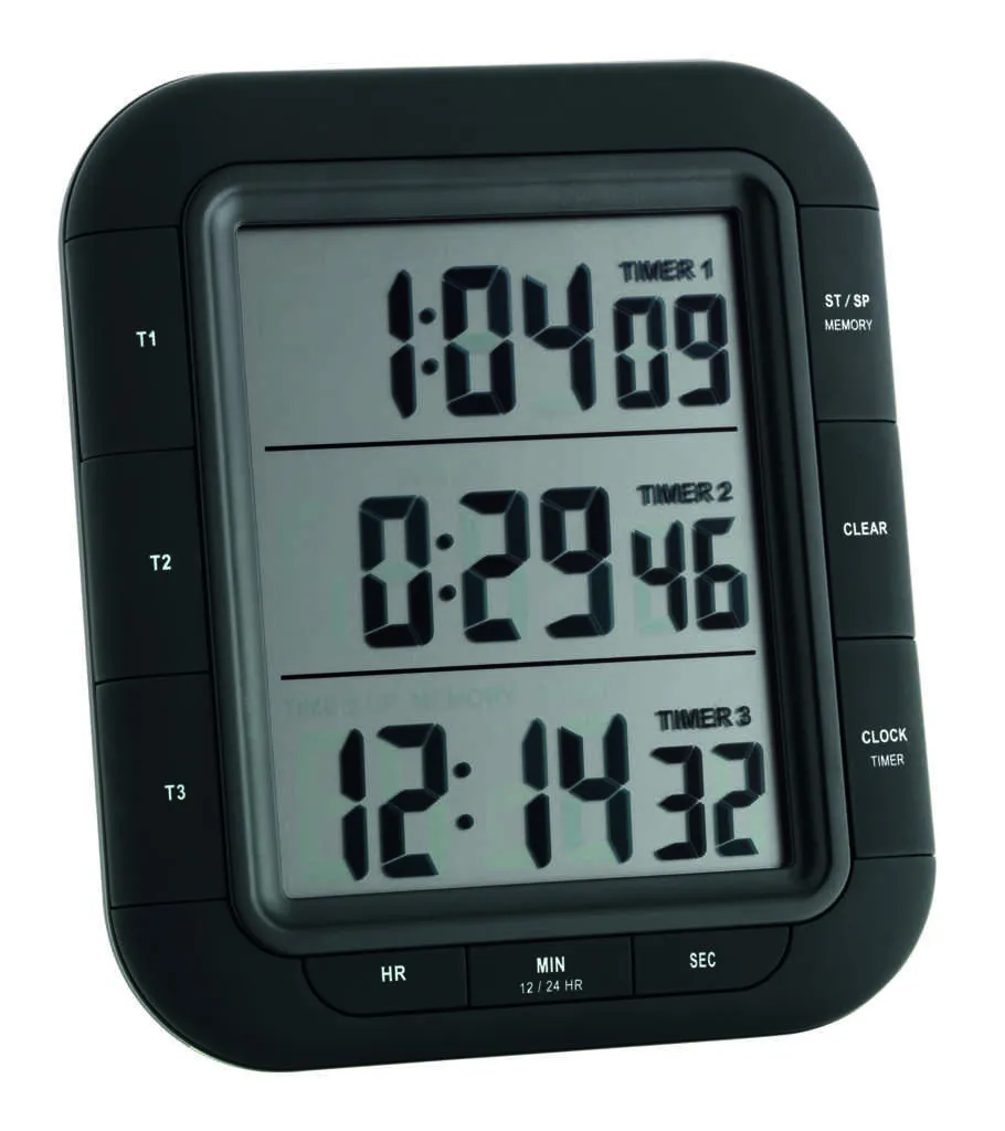 Minuteur triple 3 canaux avec horloge et chronomètre