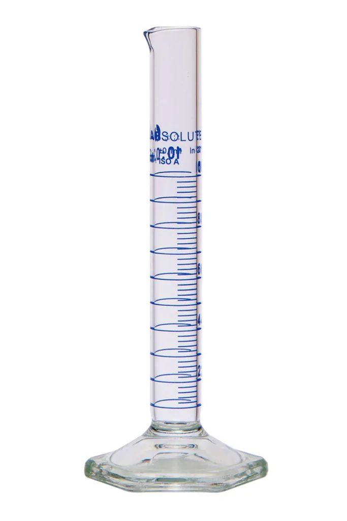Éprouvette graduée forme haute, classe A, verre borosilicaté, graduations bleues, 10 mL