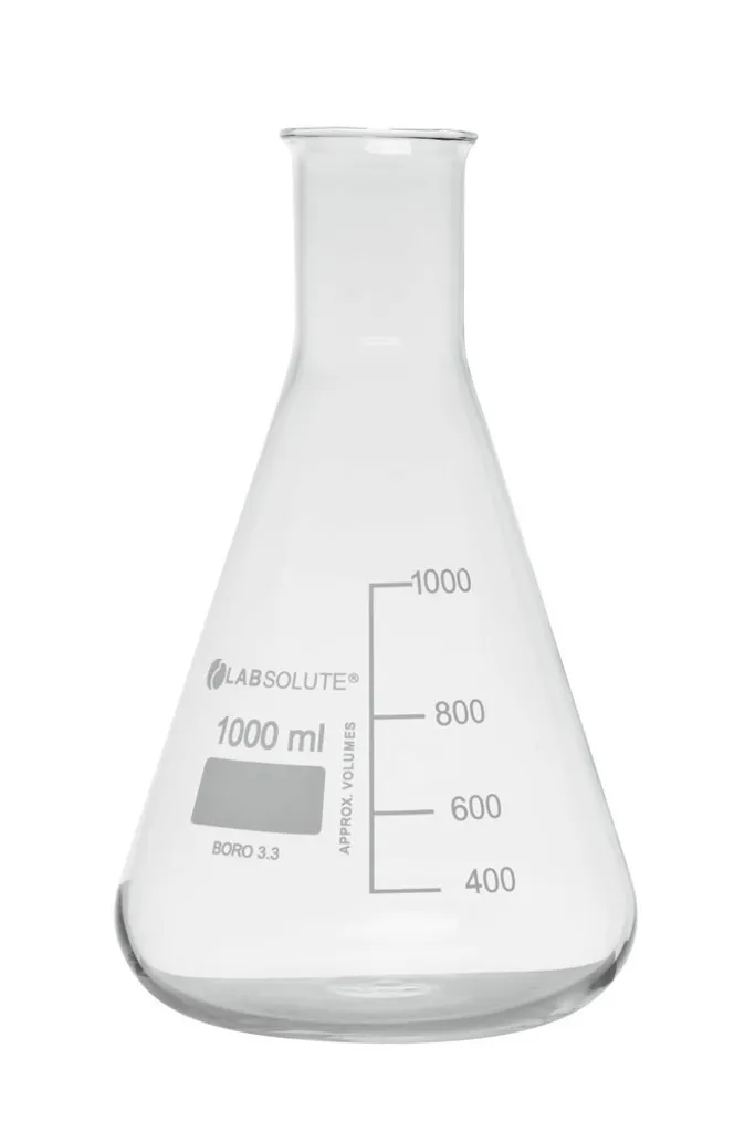 Fiole conique à col étroit graduée, 1 L — lot de 10