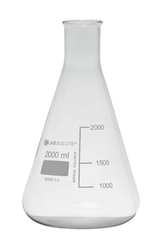 Fiole conique à col étroit graduée, 2 L — lot de 6