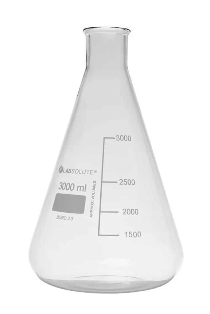 Fiole conique à col étroit graduée, 3 L — lot de 6