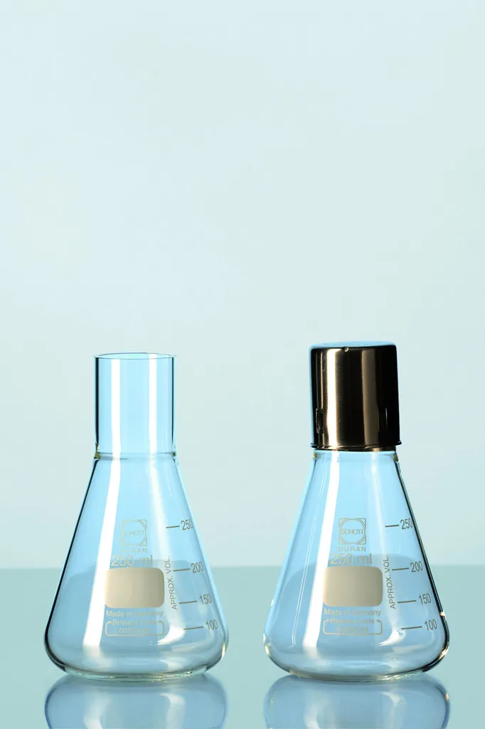 Flacon de culture en verre Duran, col droit, forme Erlenmeyer, 300 mL — lot de 10