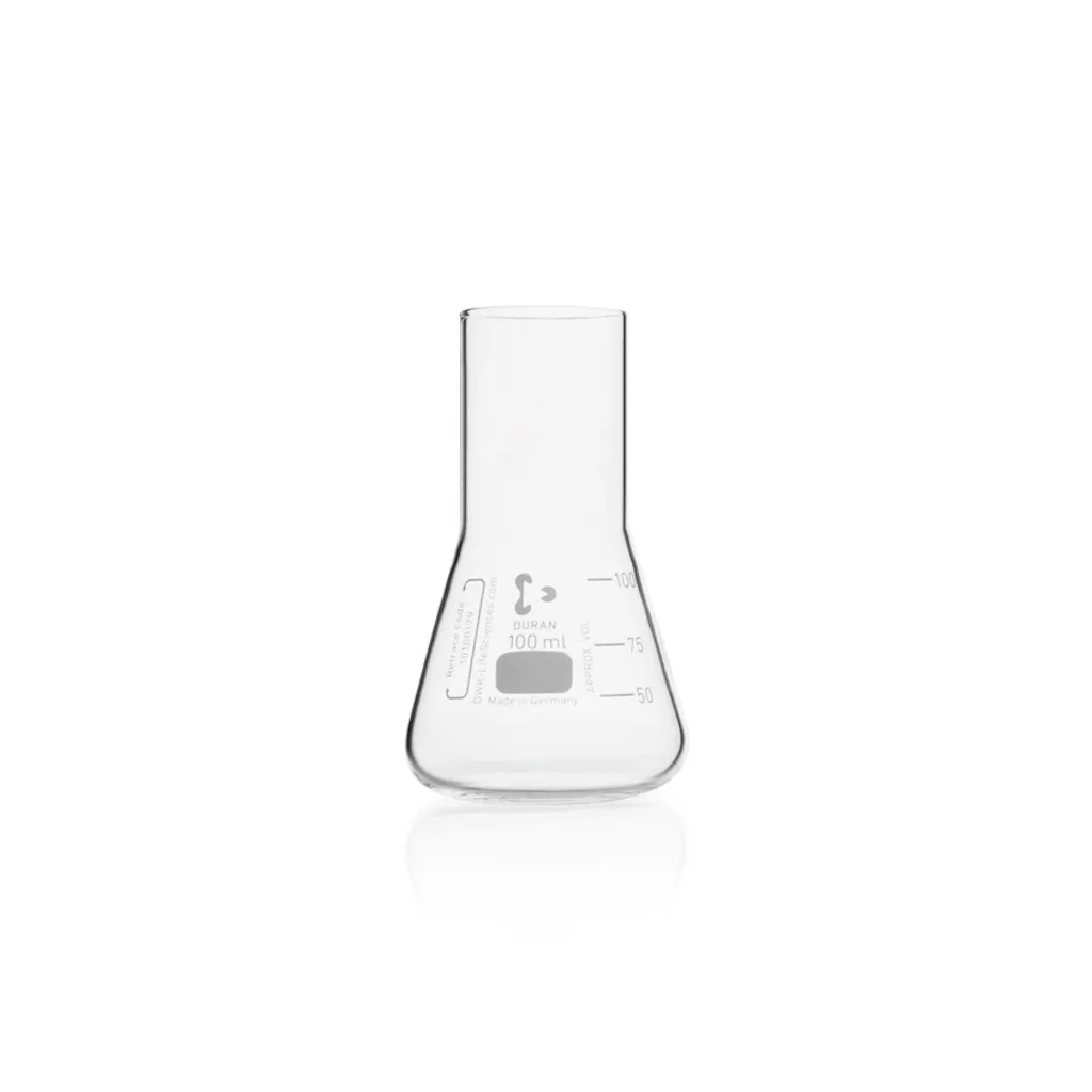 Flacon de culture en verre Duran, col droit, forme Erlenmeyer, 100 mL — lot de 10