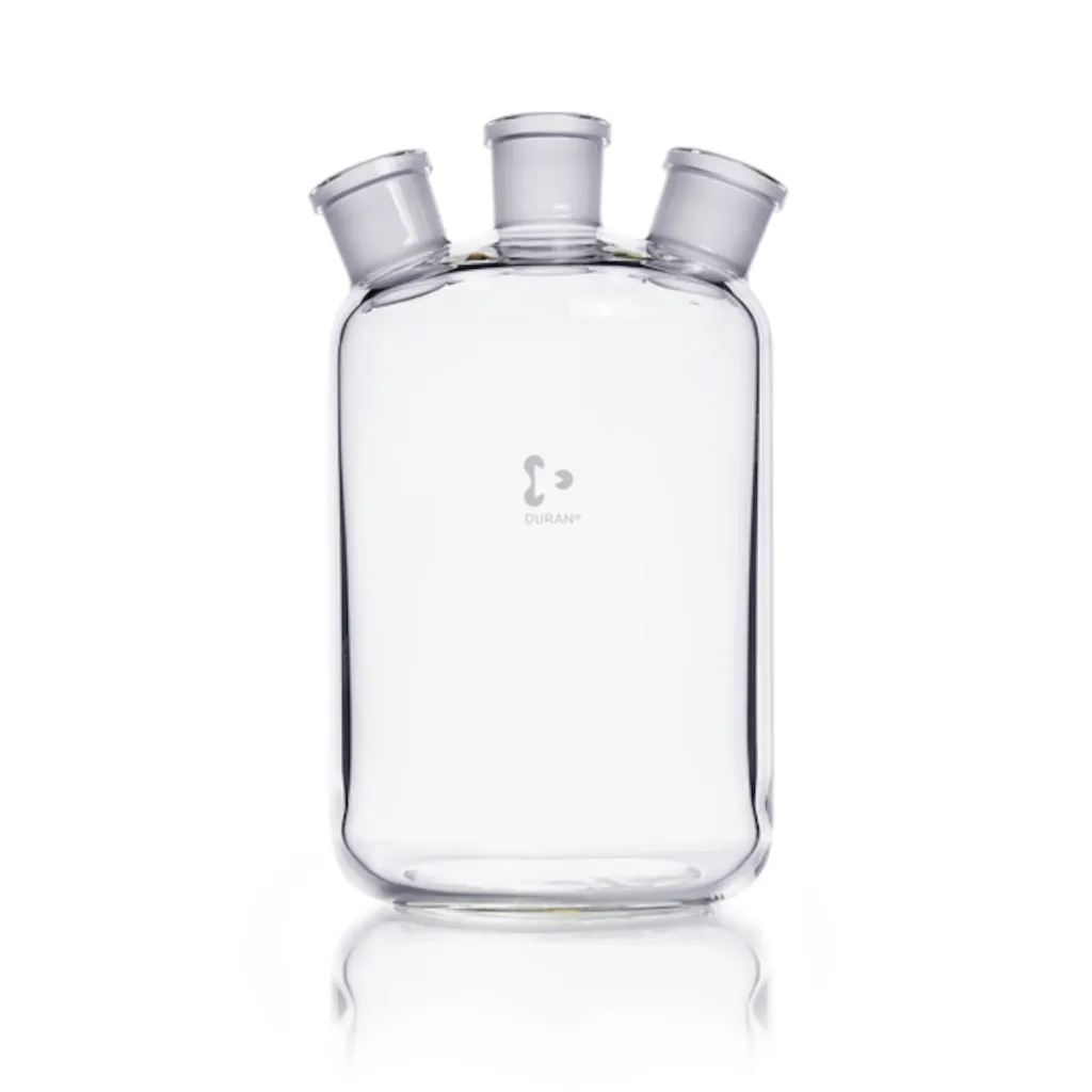 Flacon de Woulff en verre Duran, 3 cols, CN 29/32, 2 L