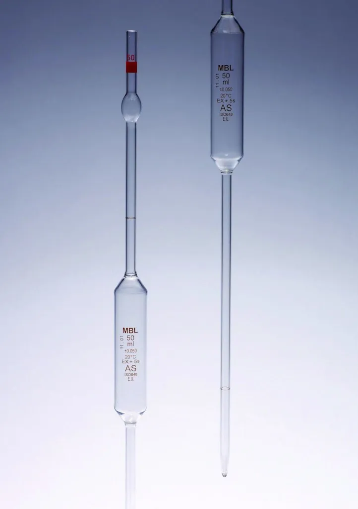 Pipette jaugée MBL en verre, 2 traits, classe AS, 100 mL — lot de 2