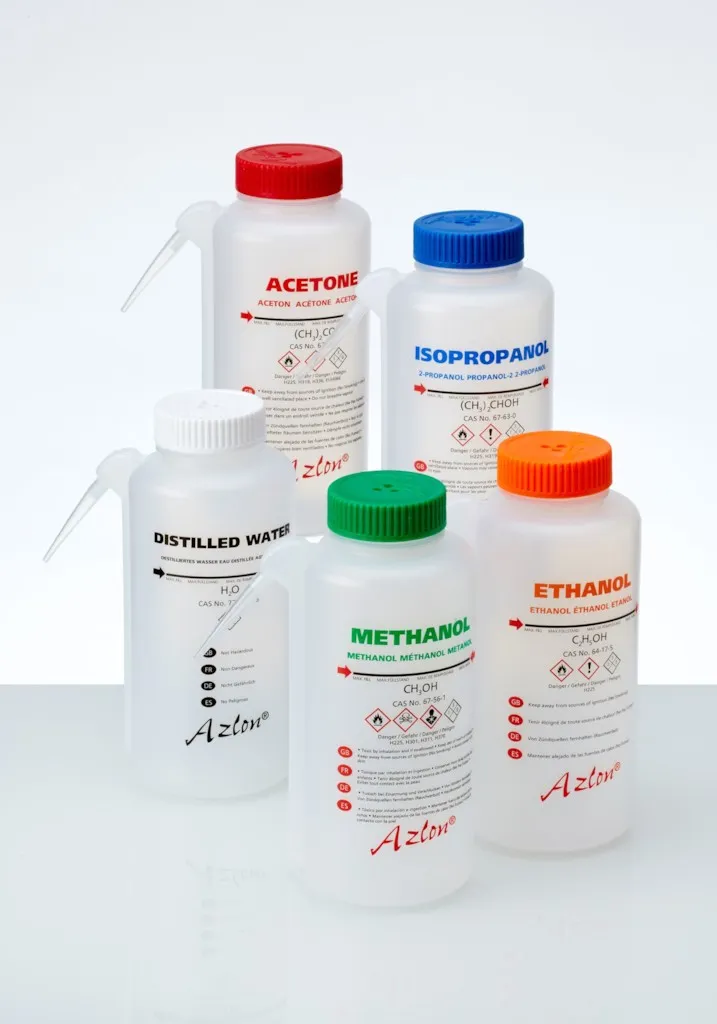 Pissette intégrale Azlon « Méthanol », col large PP, 500 mL — lot de 5