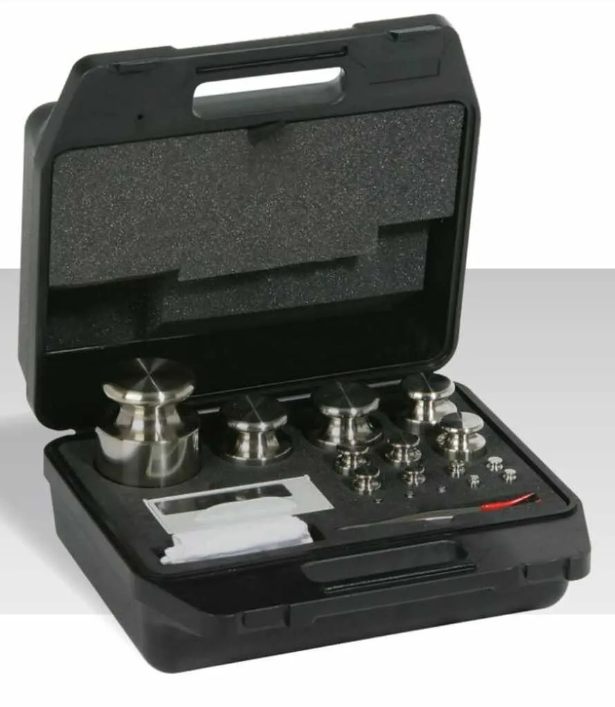 Série de 27 poids inox 1 mg à 2 kg, classe F2, valise plastique