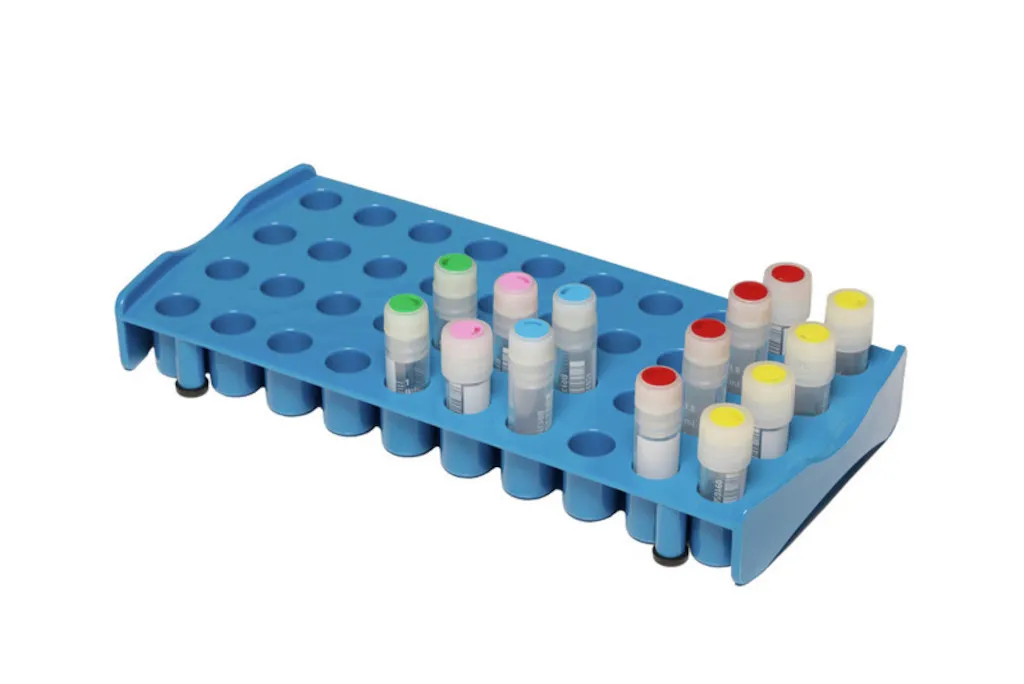Portoir rouge pour 40 cryotubes, 215 x 100 x 25 mm