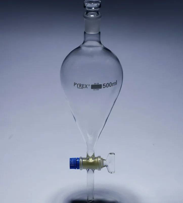 Ampoule à décanter poire en Pyrex avec bouchon et clé, 250 mL