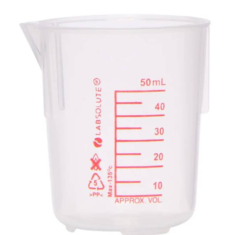 Bécher gradué sans anse, polypropylène rouge, 50 mL