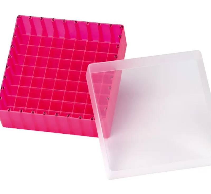 Boîte de rangement en PP rose pour 81 microtubes 1,5-2 mL