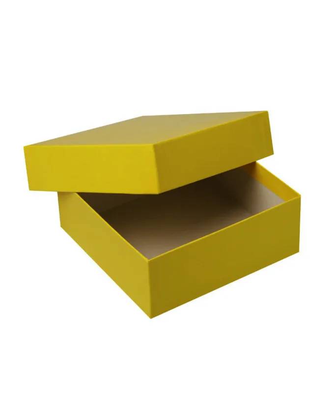 Cryoboîte en carton plastifié jaune, 136 x 136 x 50 mm