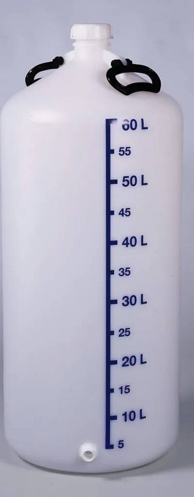 Jerrican rond en HDPE, 60 L, avec tubulure filetée et poignée