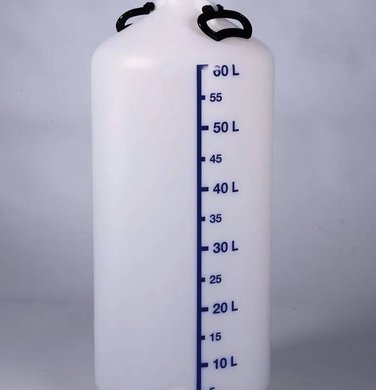 Jerrican rond en HDPE, 60 L, avec tubulure filetée et poignée