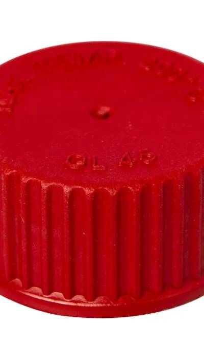 Bouchon à vis GL 45 en PBT rouge, avec joint silicone/PTFE