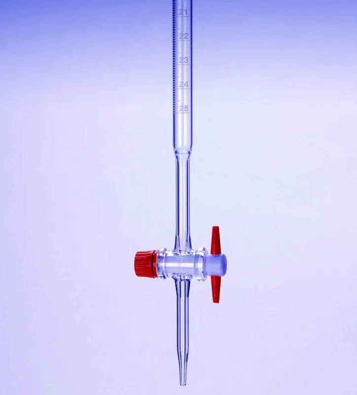 Burette Pyrex en verre, classe B, clé PTFE, 10 mL en 0,05 mL