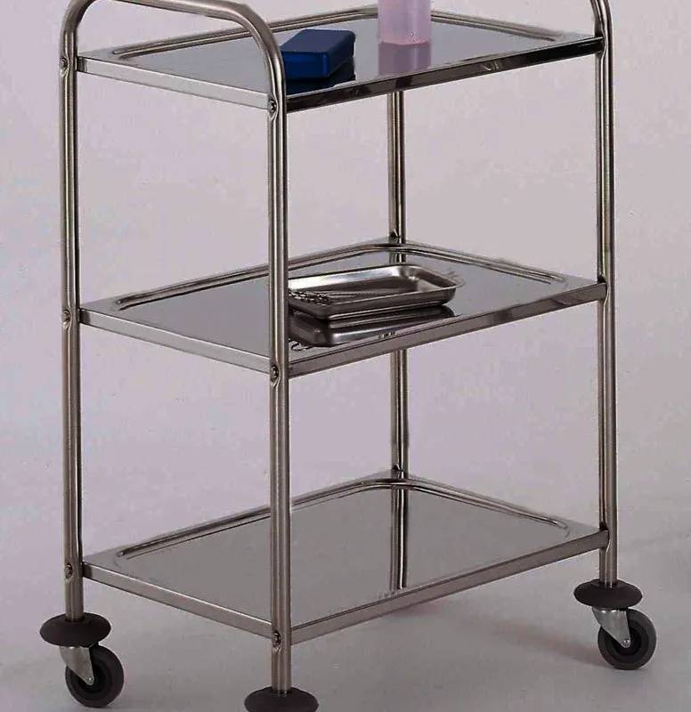 Chariot inox 750 x 500 mm, 3 plateaux et roulettes