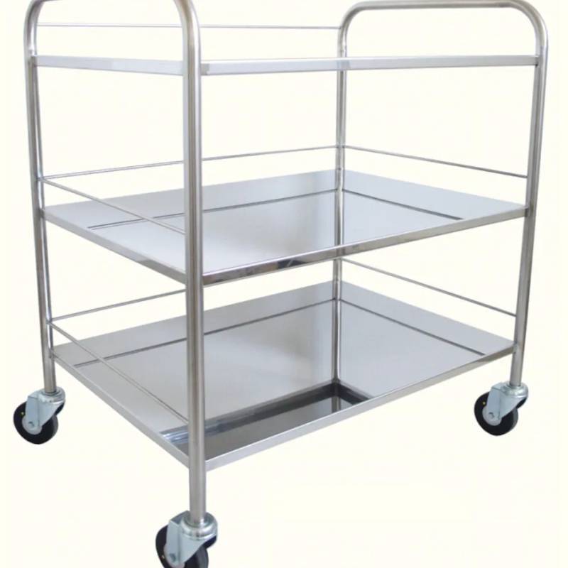 Chariot inox 800 x 580 mm, 3 plateaux, monté