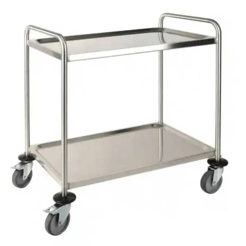 Chariot inox 900 x 600 x 940 mm, 2 plateaux et roulettes