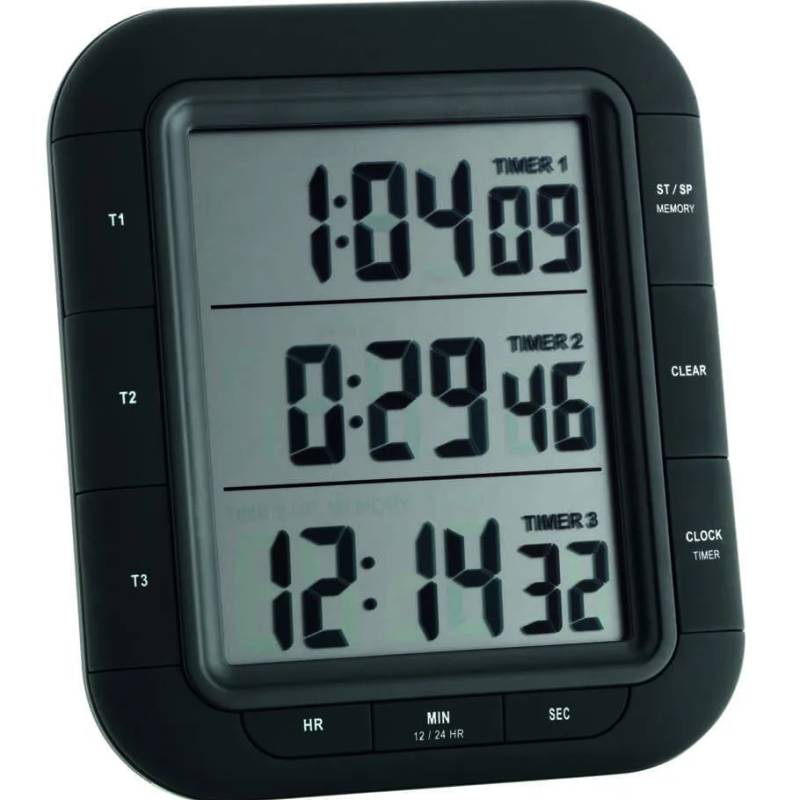 Minuteur triple 3 canaux avec horloge et chronomètre