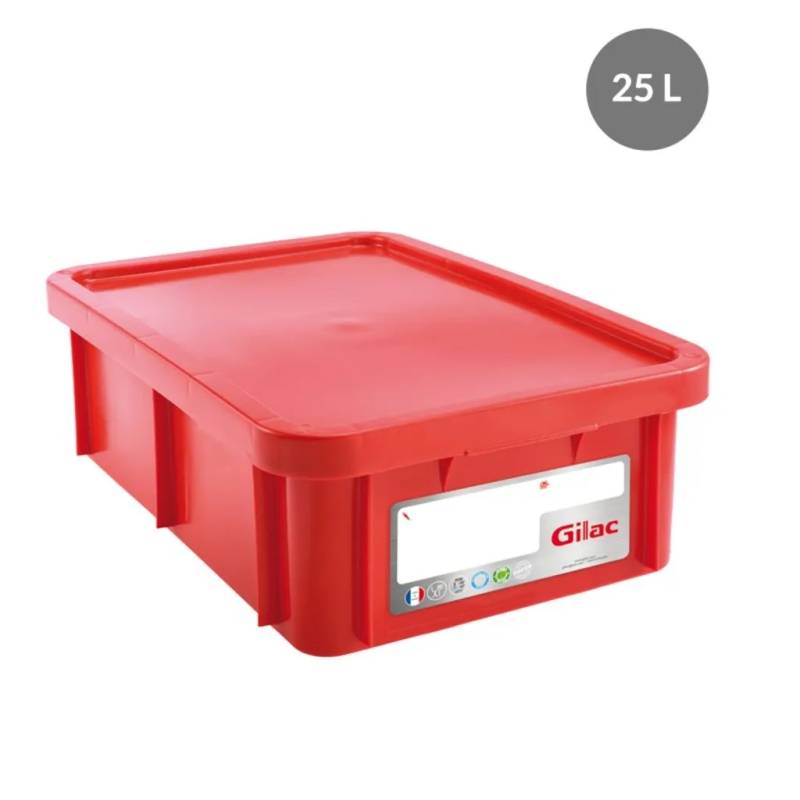 Bac HACCP en PEHD rouge avec couvercle, 25 L