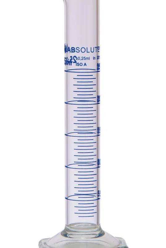 Éprouvette graduée forme haute, classe A, verre borosilicaté, graduations bleues, 25 mL