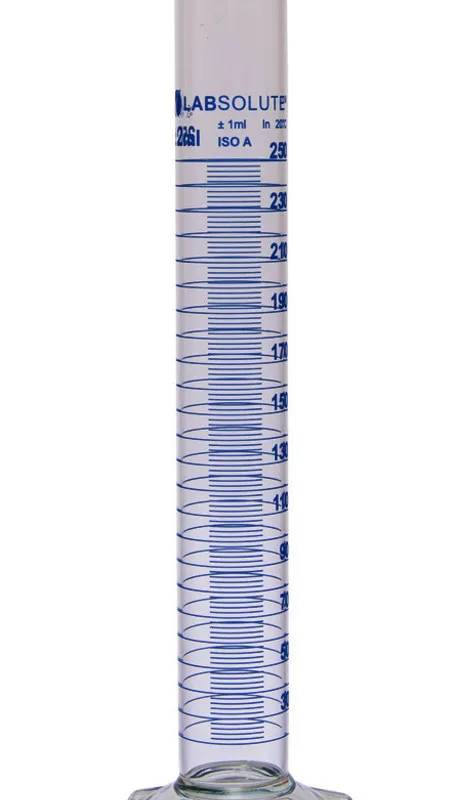 Éprouvette graduée forme haute, classe A, verre borosilicaté, graduations bleues, 250 mL