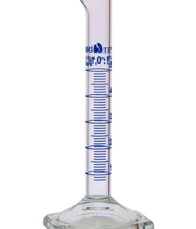 Éprouvette graduée forme haute, classe A, verre borosilicaté, graduations bleues, 5 mL