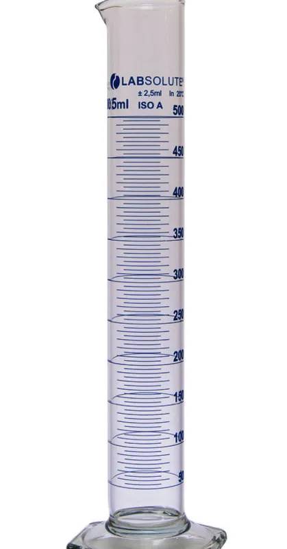 Éprouvette graduée forme haute, classe A, verre borosilicaté, graduations bleues, 500 mL