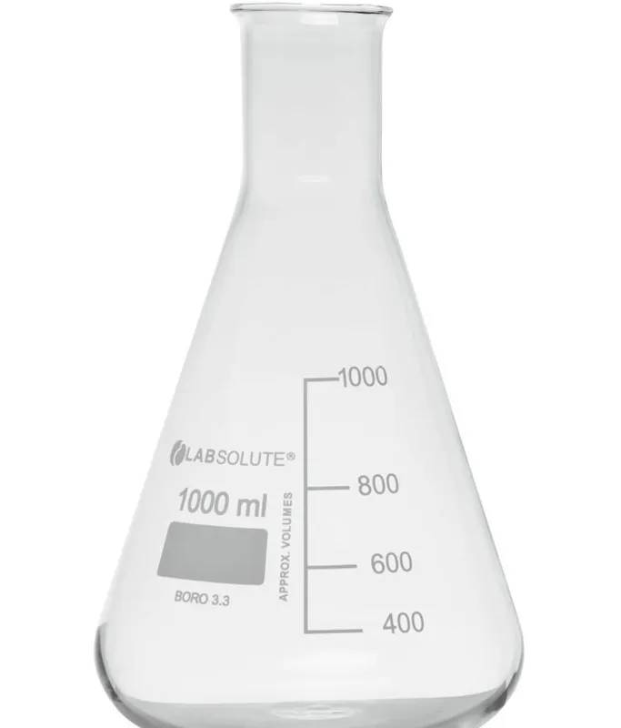 Fiole conique à col étroit graduée, 1 L — lot de 10