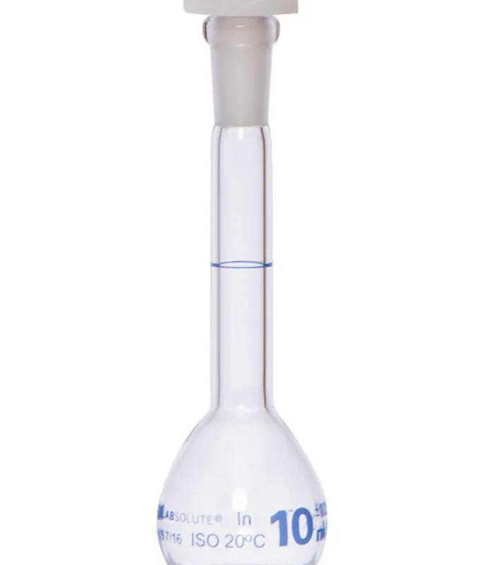 Fiole jaugée en verre clair, classe A, bouchon PE, 10 mL