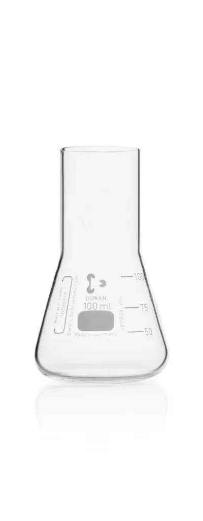 Flacon de culture en verre Duran, col droit, forme Erlenmeyer, 100 mL — lot de 10