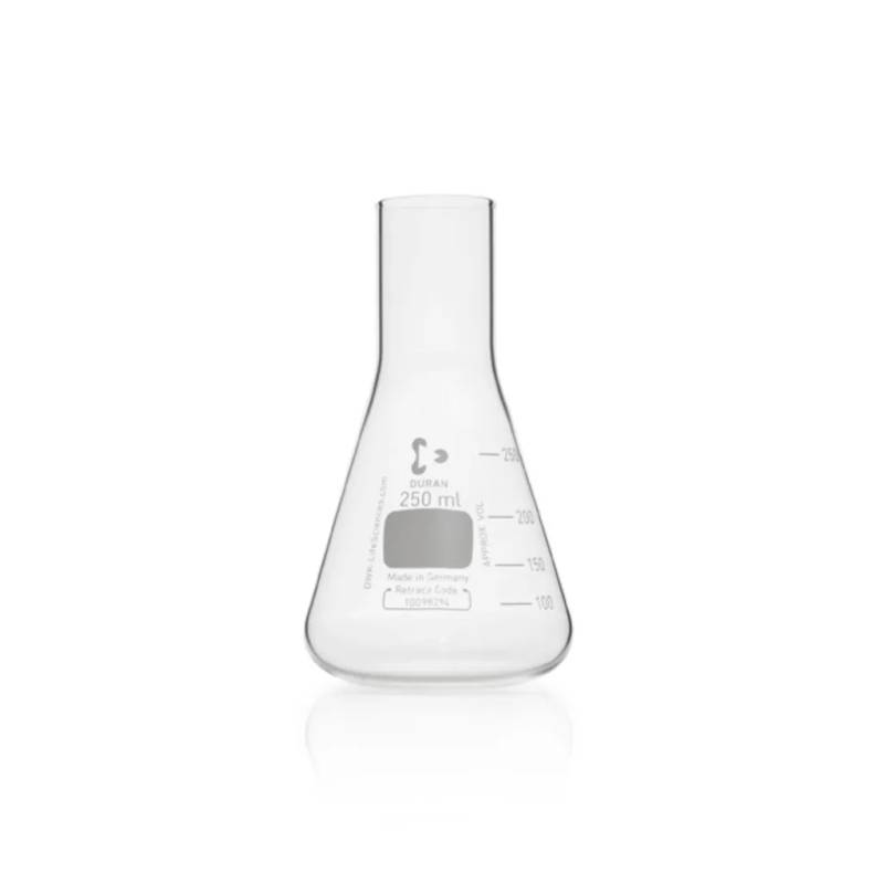 Flacon de culture en verre Duran, col droit, forme Erlenmeyer, 250 mL — lot de 10