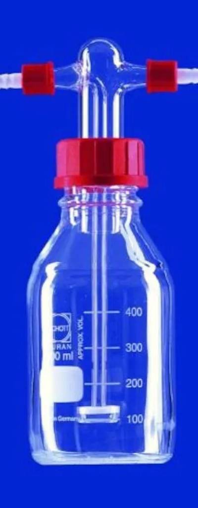Flacon laveur de Drechsel en verre Duran, col rodé, avec plaque de filtration PO.1, 500 mL