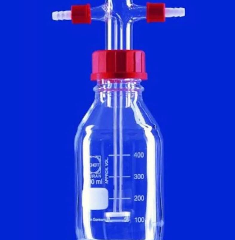 Flacon laveur de Drechsel en verre Duran, col rodé, avec plaque de filtration PO.1, 500 mL