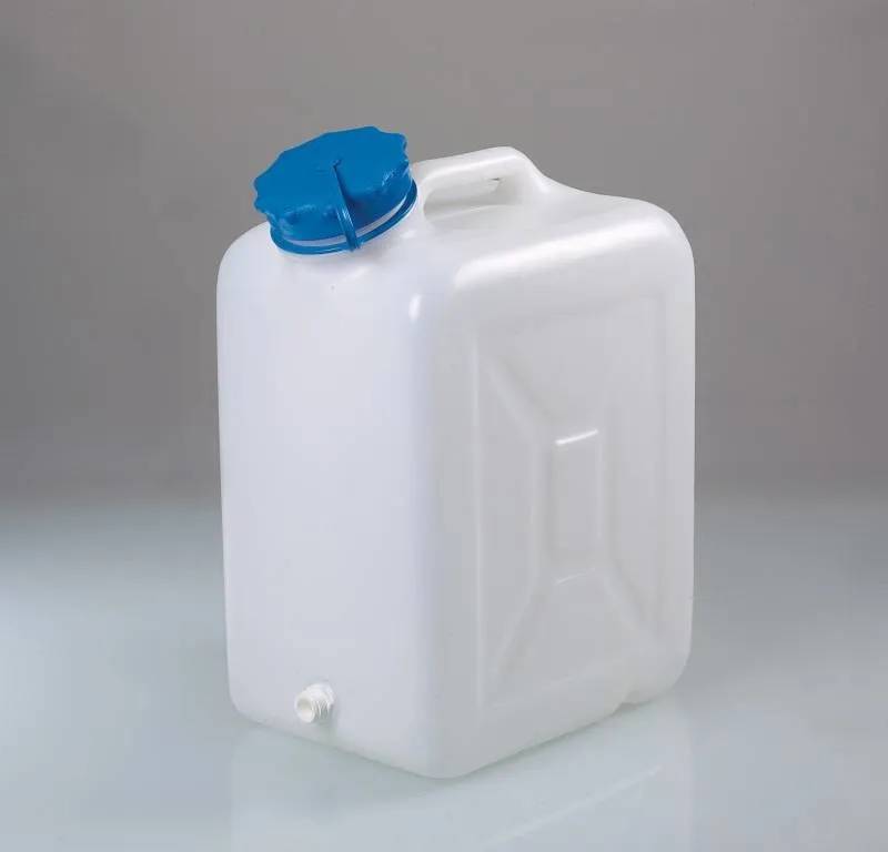 Bidon en PEHD transparent, 30 L, gradué, avec tubulure filetée