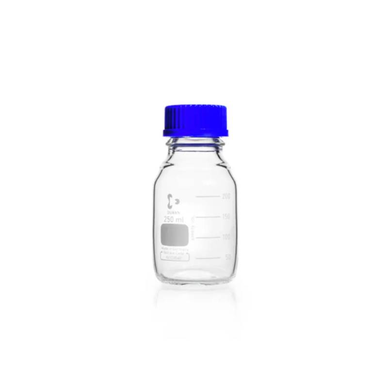 Flacon de laboratoire en verre Duran clair, GL45, avec bouchon et bague de déversement, 250 mL — lot de 10