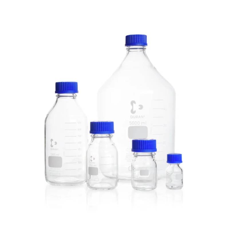 Flacon de laboratoire en verre Duran clair, GL45, avec bouchon et bague de déversement, 500 mL — lot de 10