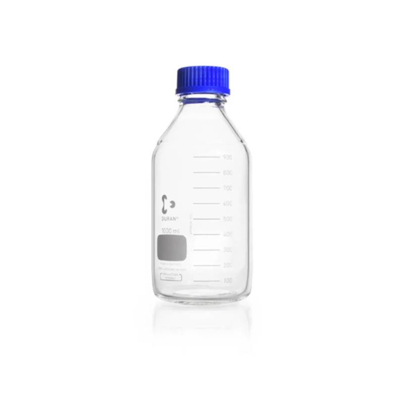 Flacon de laboratoire en verre Duran clair, GL45, avec bouchon et bague de déversement, 1 L — lot de 10