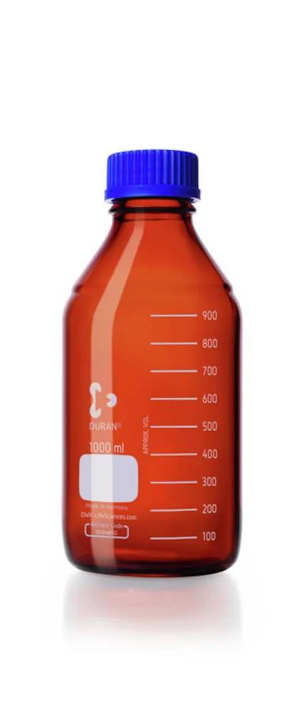 Flacon de laboratoire en verre brun Duran, GL45, avec bouchon et bague de déversement, 1 L — lot de 10
